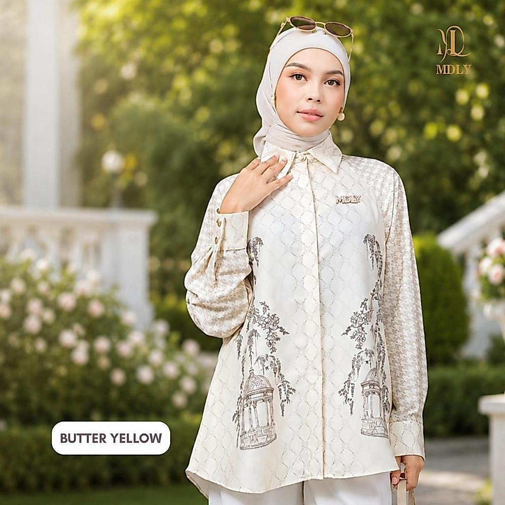 Youna Monogram Shirt Vol. 2, Vol. 3 & Syafa Shirt By MDLY - Atasan Wanita Kemeja Kerja Murah Terbaru Bahan Silk Premium Motif Shirt Casual Lengan Panjang mdly Terbaru Ori