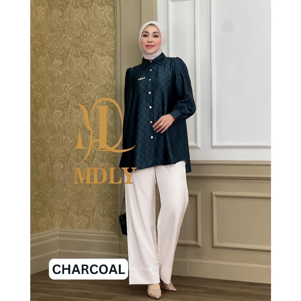 Youna Monogram Shirt Vol. 2, Vol. 3 & Syafa Shirt By MDLY - Atasan Wanita Kemeja Kerja Murah Terbaru Bahan Silk Premium Motif Shirt Casual Lengan Panjang mdly Terbaru Ori
