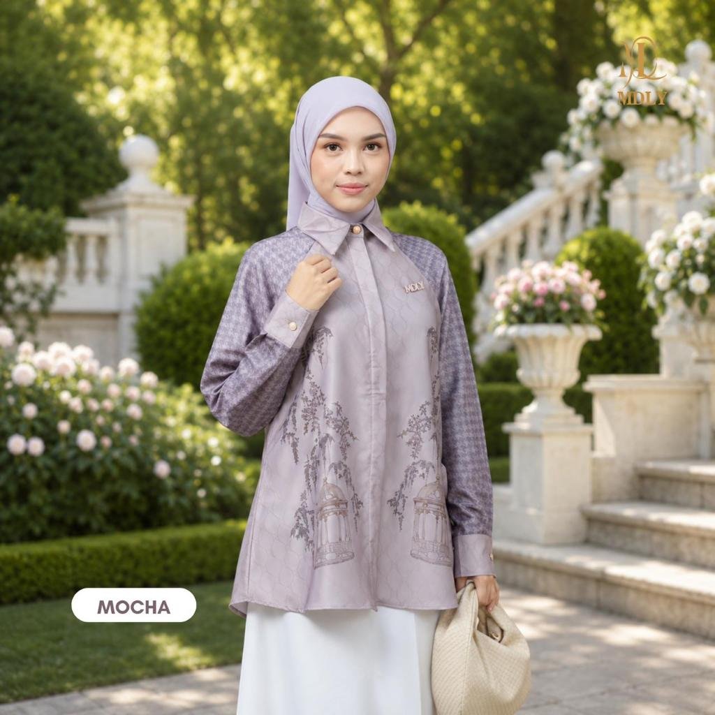 Youna Monogram Shirt Vol. 2, Vol. 3 & Syafa Shirt By MDLY - Atasan Wanita Kemeja Kerja Murah Terbaru Bahan Silk Premium Motif Shirt Casual Lengan Panjang mdly Terbaru Ori