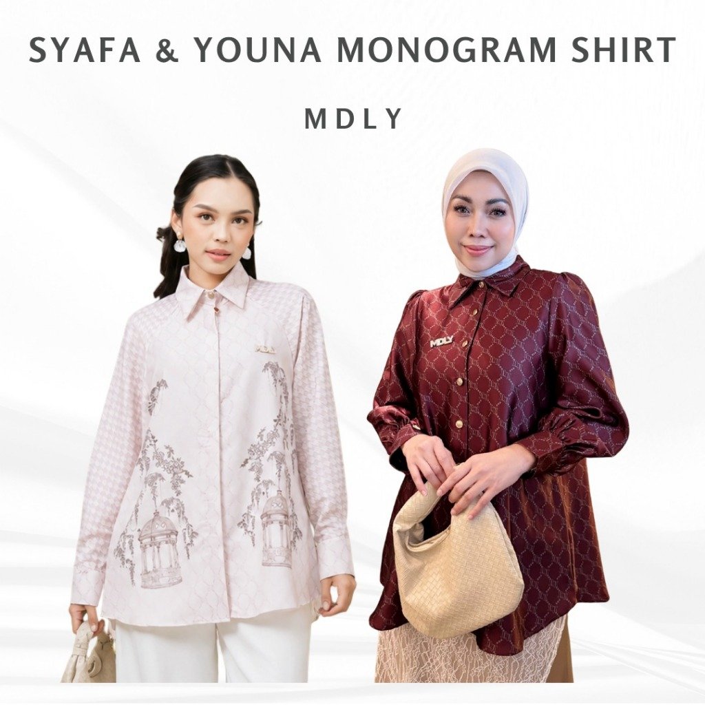 Youna Monogram Shirt Vol. 2, Vol. 3 & Syafa Shirt By MDLY - Atasan Wanita Kemeja Kerja Murah Terbaru Bahan Silk Premium Motif Shirt Casual Lengan Panjang mdly Terbaru Ori
