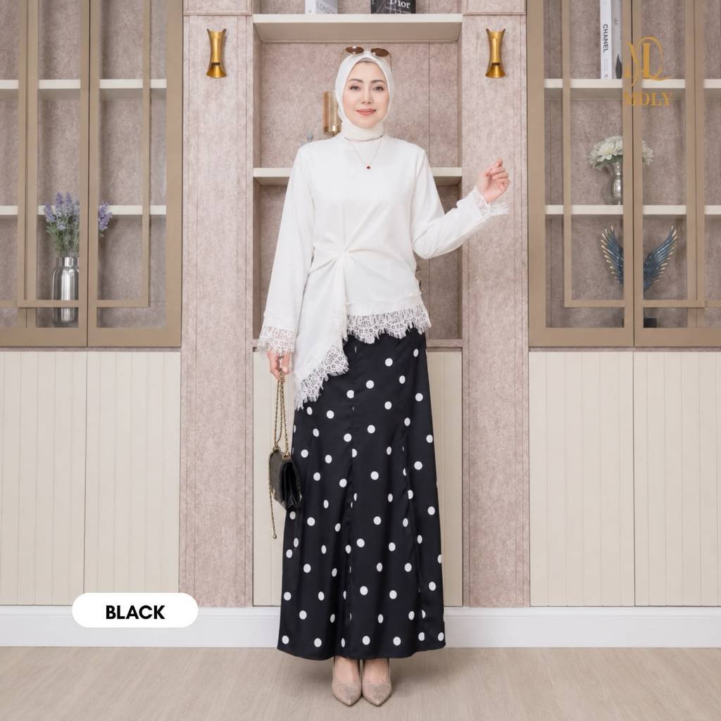 Luxe Skirt & Luxe Dot Skirt By MDLY - Bawahan Wanita  RokTerbaru Bahan silk Premium Skirt Simple Elegan Kekinian Motif Polos Fashion Muslim