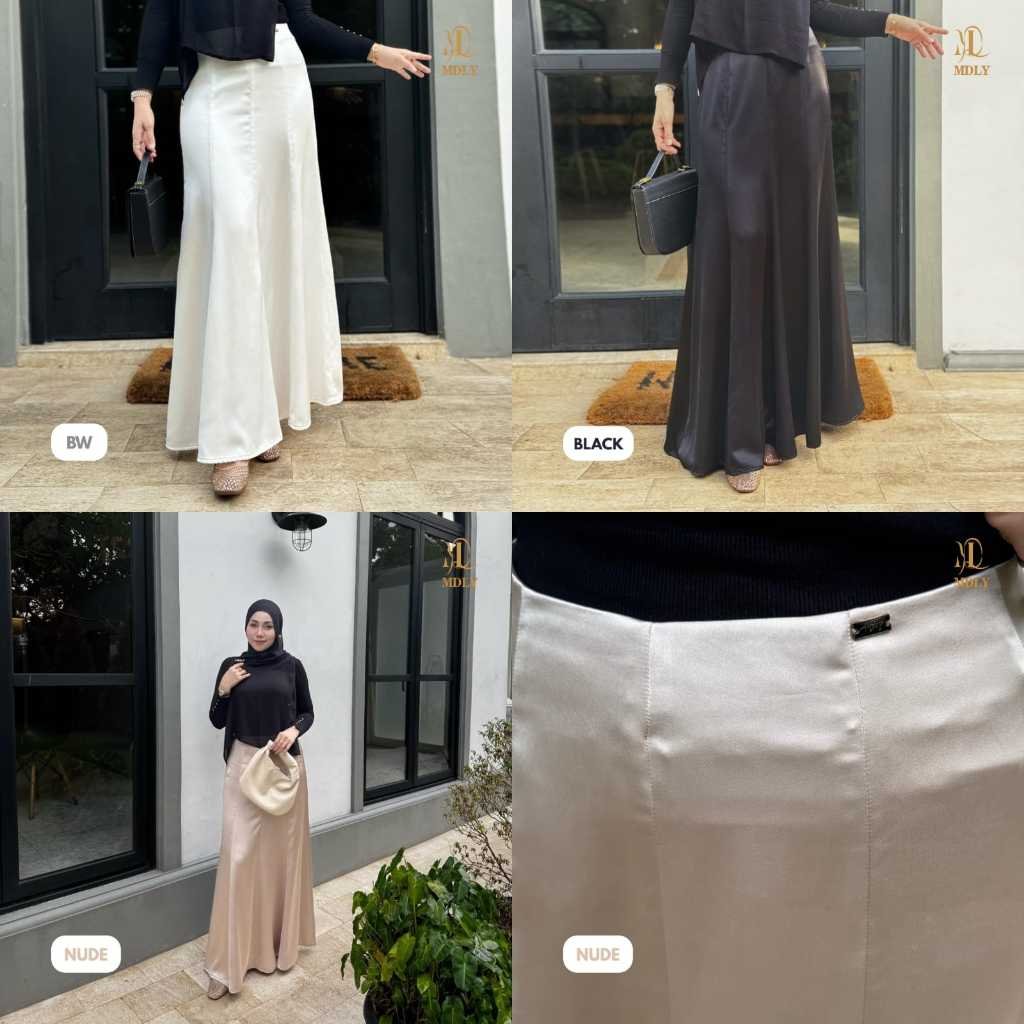 Luxe Skirt & Luxe Dot Skirt By MDLY - Bawahan Wanita  RokTerbaru Bahan silk Premium Skirt Simple Elegan Kekinian Motif Polos Fashion Muslim
