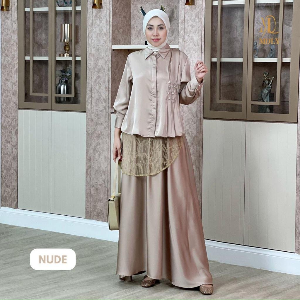 MDLY Terbaru Belle Lux Set & Khawla  Set Setelan Wanita Terbaru One Set Premium Bahan Silk  Premium  Setelan Rok Elegan Setelan Cewek Hijab Frendly