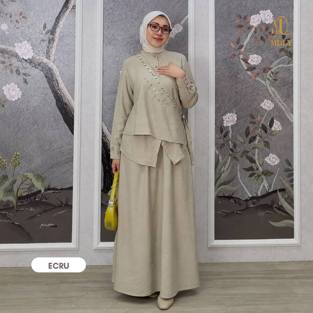 MDLY Terbaru Belle Lux Set & Khawla  Set Setelan Wanita Terbaru One Set Premium Bahan Silk  Premium  Setelan Rok Elegan Setelan Cewek Hijab Frendly