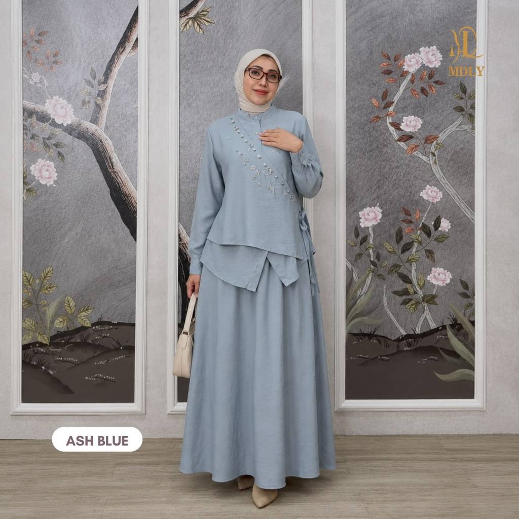 MDLY Terbaru Belle Lux Set & Khawla  Set Setelan Wanita Terbaru One Set Premium Bahan Silk  Premium  Setelan Rok Elegan Setelan Cewek Hijab Frendly