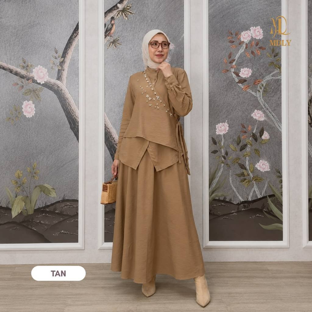 MDLY Terbaru Belle Lux Set & Khawla  Set Setelan Wanita Terbaru One Set Premium Bahan Silk  Premium  Setelan Rok Elegan Setelan Cewek Hijab Frendly