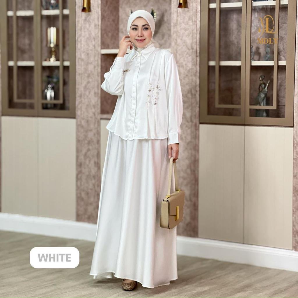 MDLY Terbaru Belle Lux Set & Khawla  Set Setelan Wanita Terbaru One Set Premium Bahan Silk  Premium  Setelan Rok Elegan Setelan Cewek Hijab Frendly