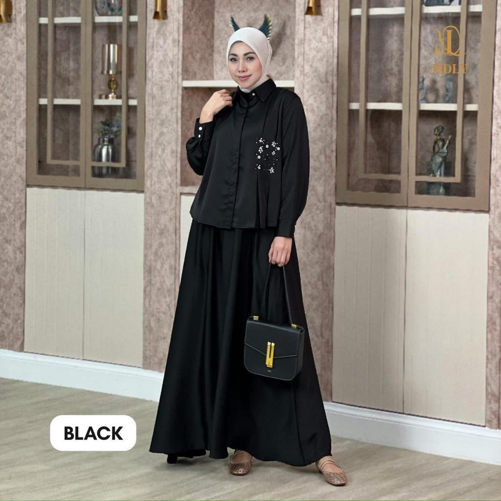 MDLY Terbaru Belle Lux Set & Khawla  Set Setelan Wanita Terbaru One Set Premium Bahan Silk  Premium  Setelan Rok Elegan Setelan Cewek Hijab Frendly