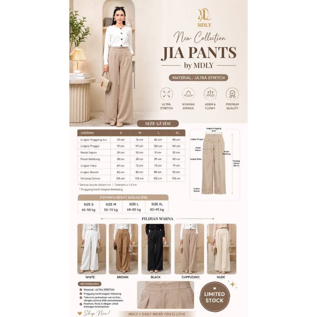MDLY Terbaru Jia Pants Celana Panjang Wanita bahan Kain Premium Casual Elegan