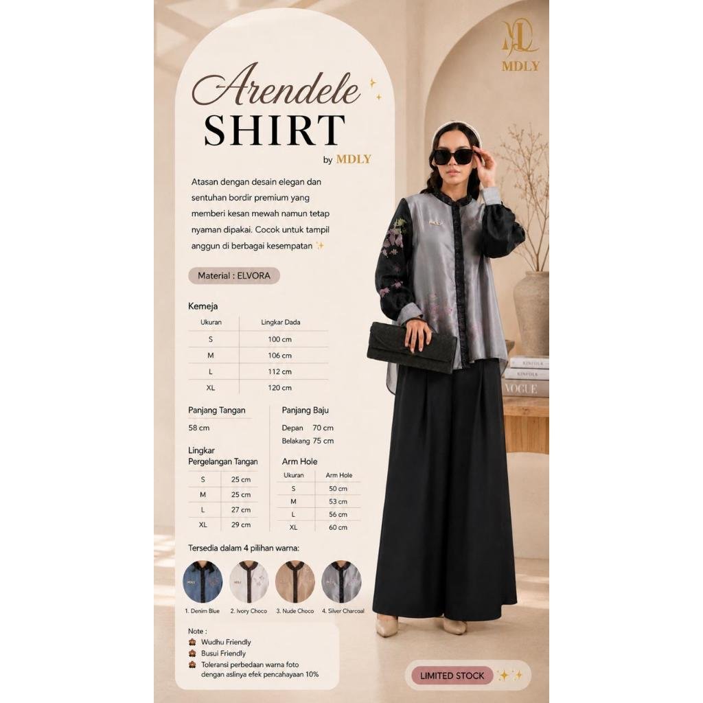 MDLY Original Terbaru Atasan Wanita Arendele Shirt by Mdly Kemeja Kerja motif Premium Shirt Silk Terbaru
