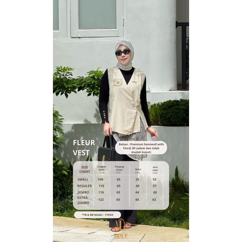 Fleur Vest & Adera Vest By MDLY - Kemeja Kerja Vest Murah Terbaru Bahan Semiwoll with Floral 3D Polos Vest Casual Terbaru Ori
