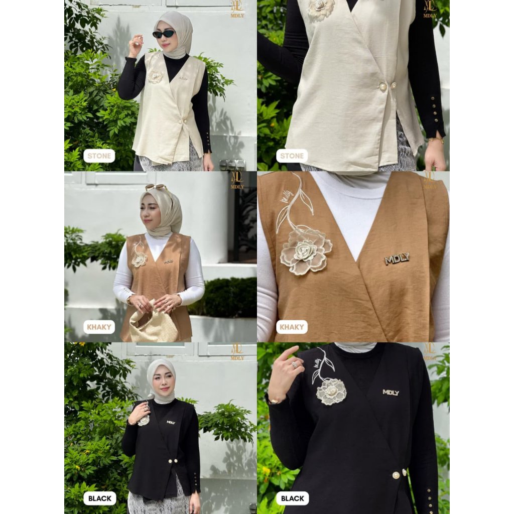 Fleur Vest & Adera Vest By MDLY - Kemeja Kerja Vest Murah Terbaru Bahan Semiwoll with Floral 3D Polos Vest Casual Terbaru Ori