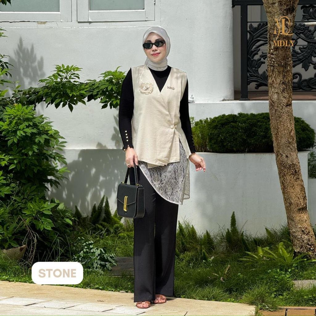 Fleur Vest & Adera Vest By MDLY - Kemeja Kerja Vest Murah Terbaru Bahan Semiwoll with Floral 3D Polos Vest Casual Terbaru Ori