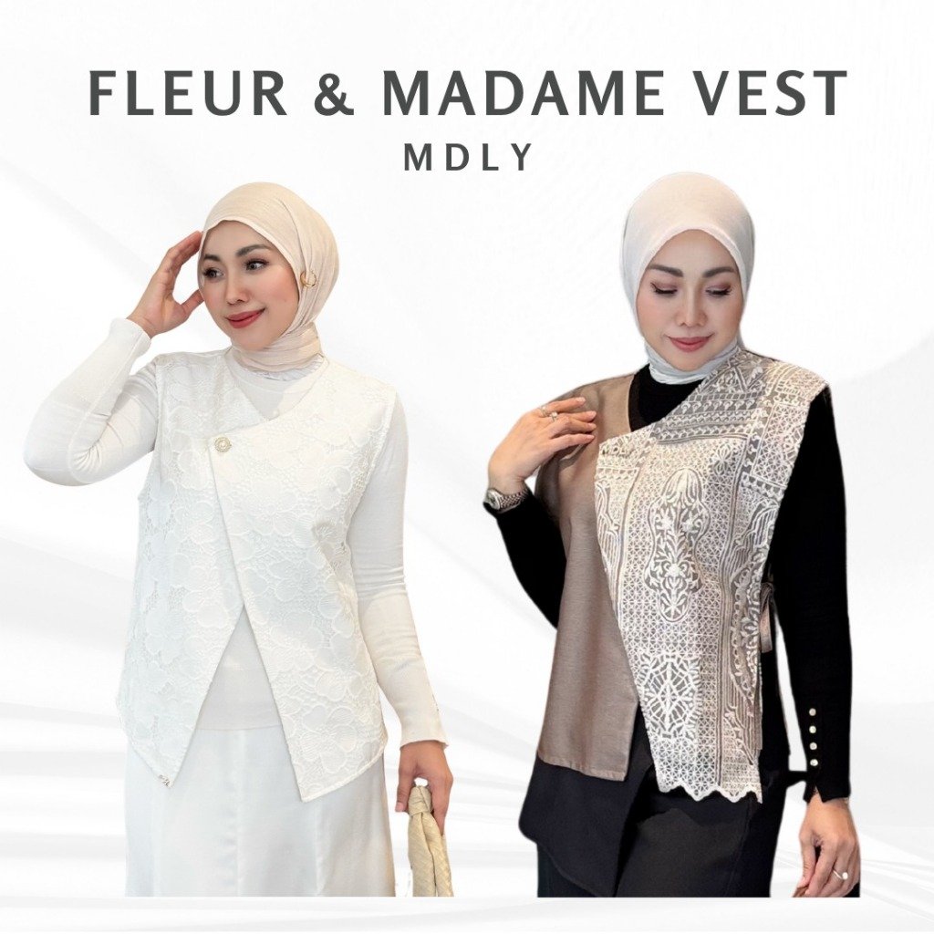 Fleur Vest & Adera Vest By MDLY - Kemeja Kerja Vest Murah Terbaru Bahan Semiwoll with Floral 3D Polos Vest Casual Terbaru Ori