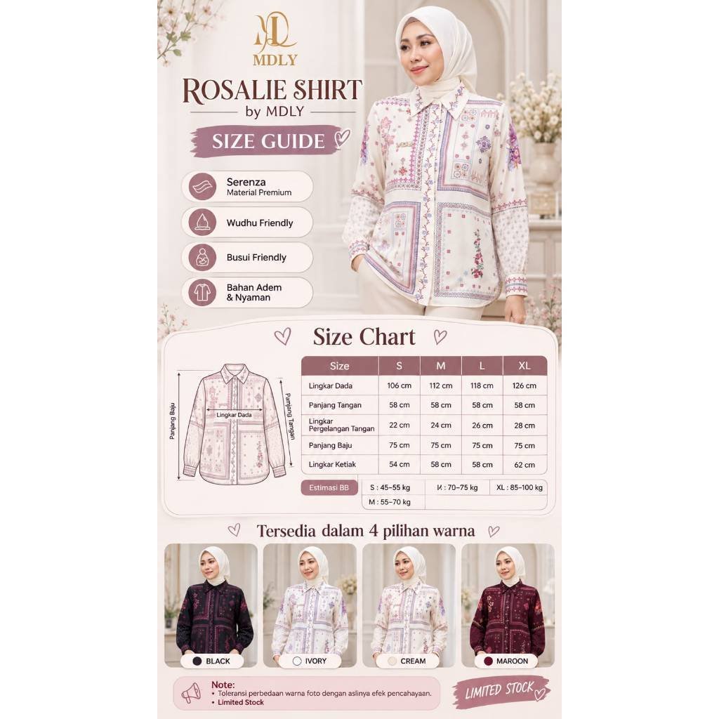 Rosalie shirt  Atasan Wanita Kemeja Kerja Bahan (basic katun, silk, bordir, rayon) Premium Terbaru Shirt Casual Lengan Panjang