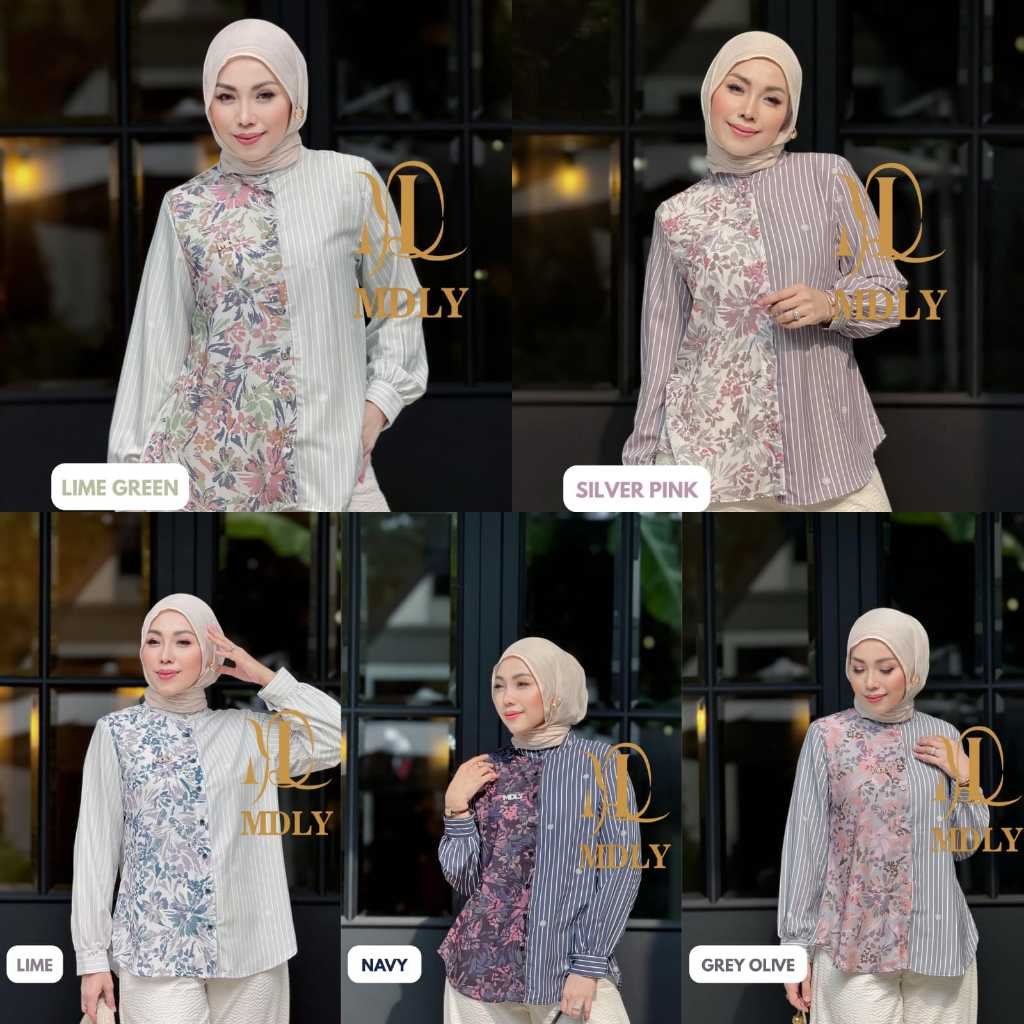 Heela Shirt By MDLY - Atasan Wanita Kemeja Kerja Murah Terbaru Bahan Genushka Soft Print Premium Polos Shirt Casual Lengan Panjang mdly Terbaru Ori
