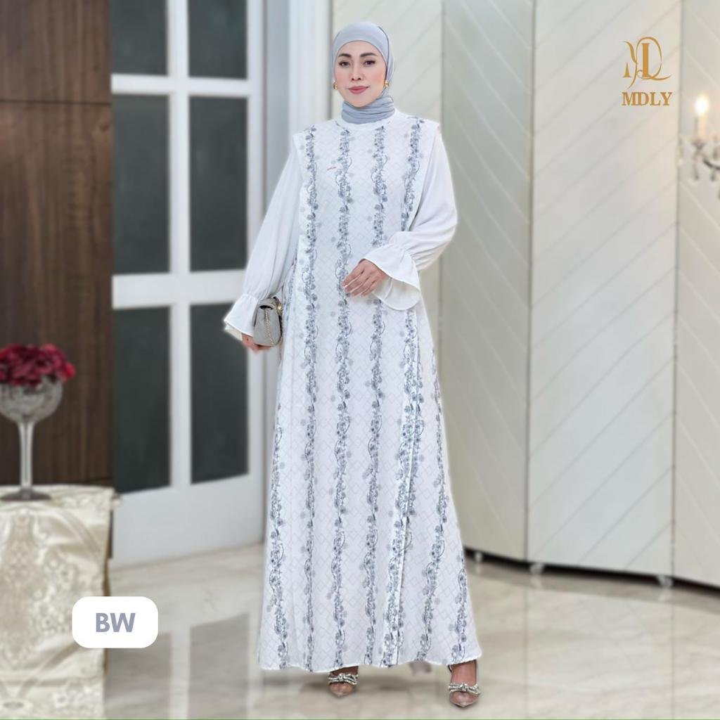 Whisper Dress By MDLY - Dress Wanita Mewah Elegan Murah Terbaru Bahan Belleza Blossom Monogram Print Premium Motif Gamis Murah Kekinian Gamis Lebaran Terbaru Dress Kondangan mdly Terbaru Ori