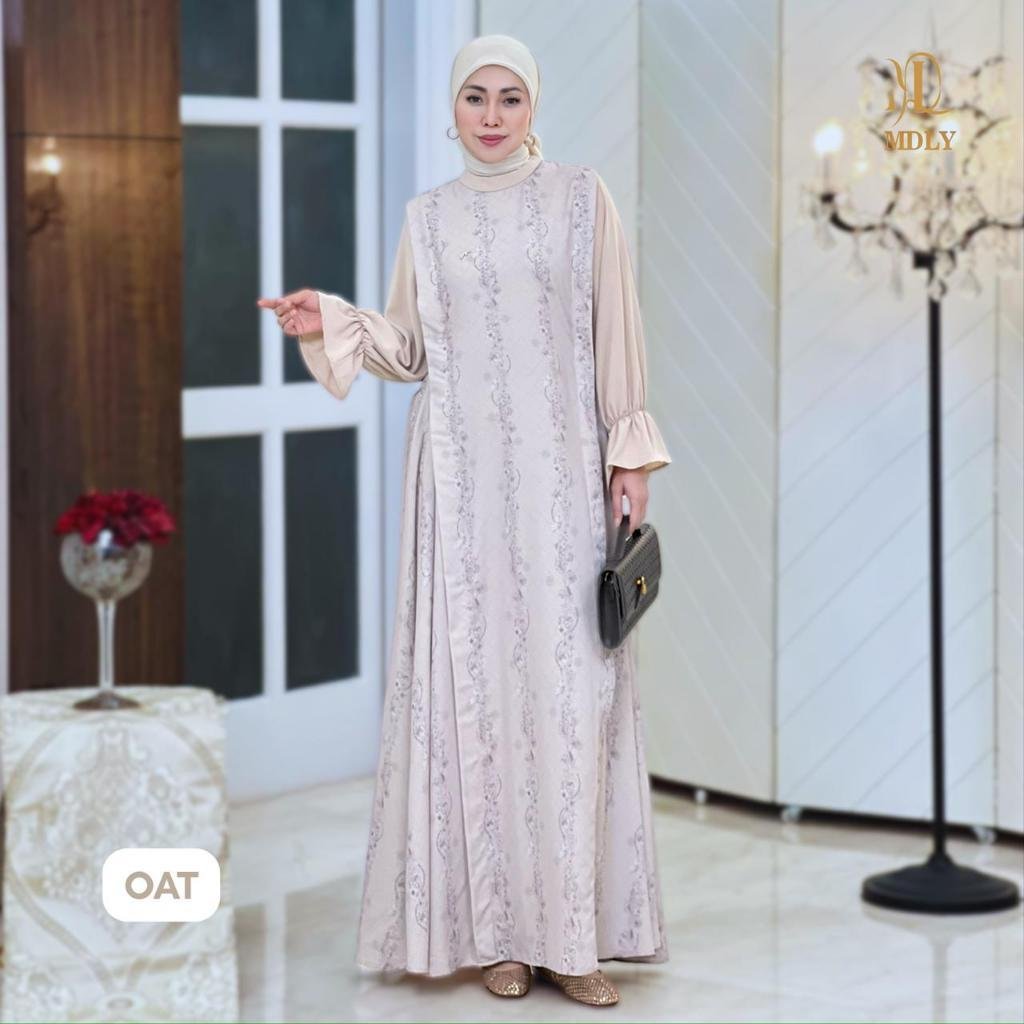 Whisper Dress By MDLY - Dress Wanita Mewah Elegan Murah Terbaru Bahan Belleza Blossom Monogram Print Premium Motif Gamis Murah Kekinian Gamis Lebaran Terbaru Dress Kondangan mdly Terbaru Ori