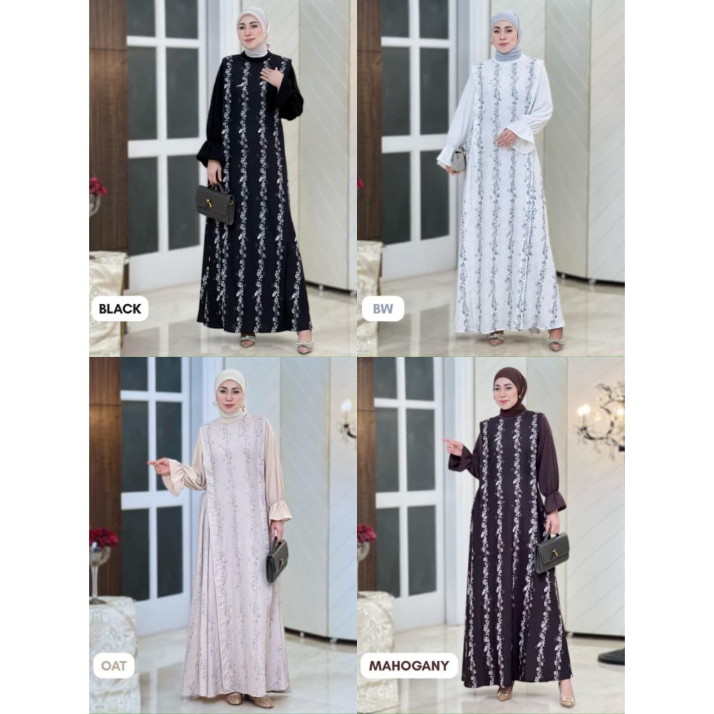 Whisper Dress By MDLY - Dress Wanita Mewah Elegan Murah Terbaru Bahan Belleza Blossom Monogram Print Premium Motif Gamis Murah Kekinian Gamis Lebaran Terbaru Dress Kondangan mdly Terbaru Ori