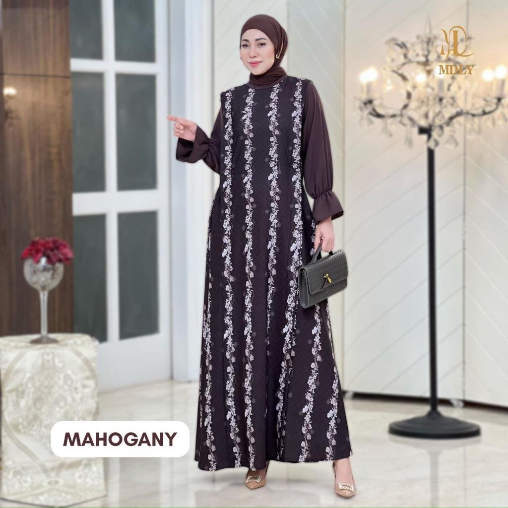 Whisper Dress By MDLY - Dress Wanita Mewah Elegan Murah Terbaru Bahan Belleza Blossom Monogram Print Premium Motif Gamis Murah Kekinian Gamis Lebaran Terbaru Dress Kondangan mdly Terbaru Ori