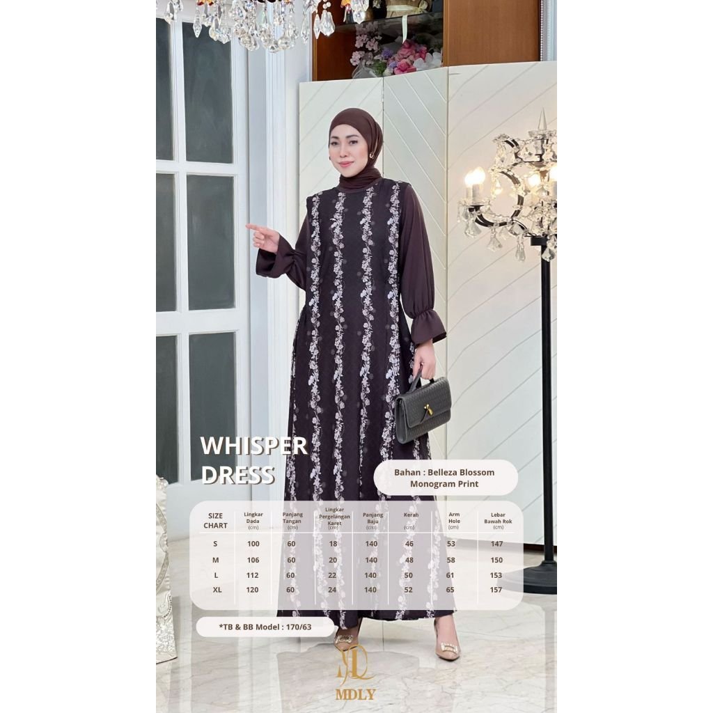 Whisper Dress By MDLY - Dress Wanita Mewah Elegan Murah Terbaru Bahan Belleza Blossom Monogram Print Premium Motif Gamis Murah Kekinian Gamis Lebaran Terbaru Dress Kondangan mdly Terbaru Ori