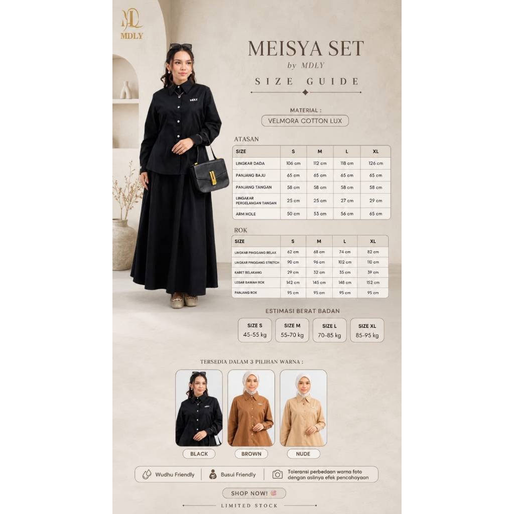 Pamela Skirt Set & Meisya Set By MDLY - One Set Wanita Setelan Wanita Murah Terbaru Bahan Katun Premium Polos Setcel Wanita Setelan Rok Wanita Elegan Hijab Friendly mdly Terbaru Ori
