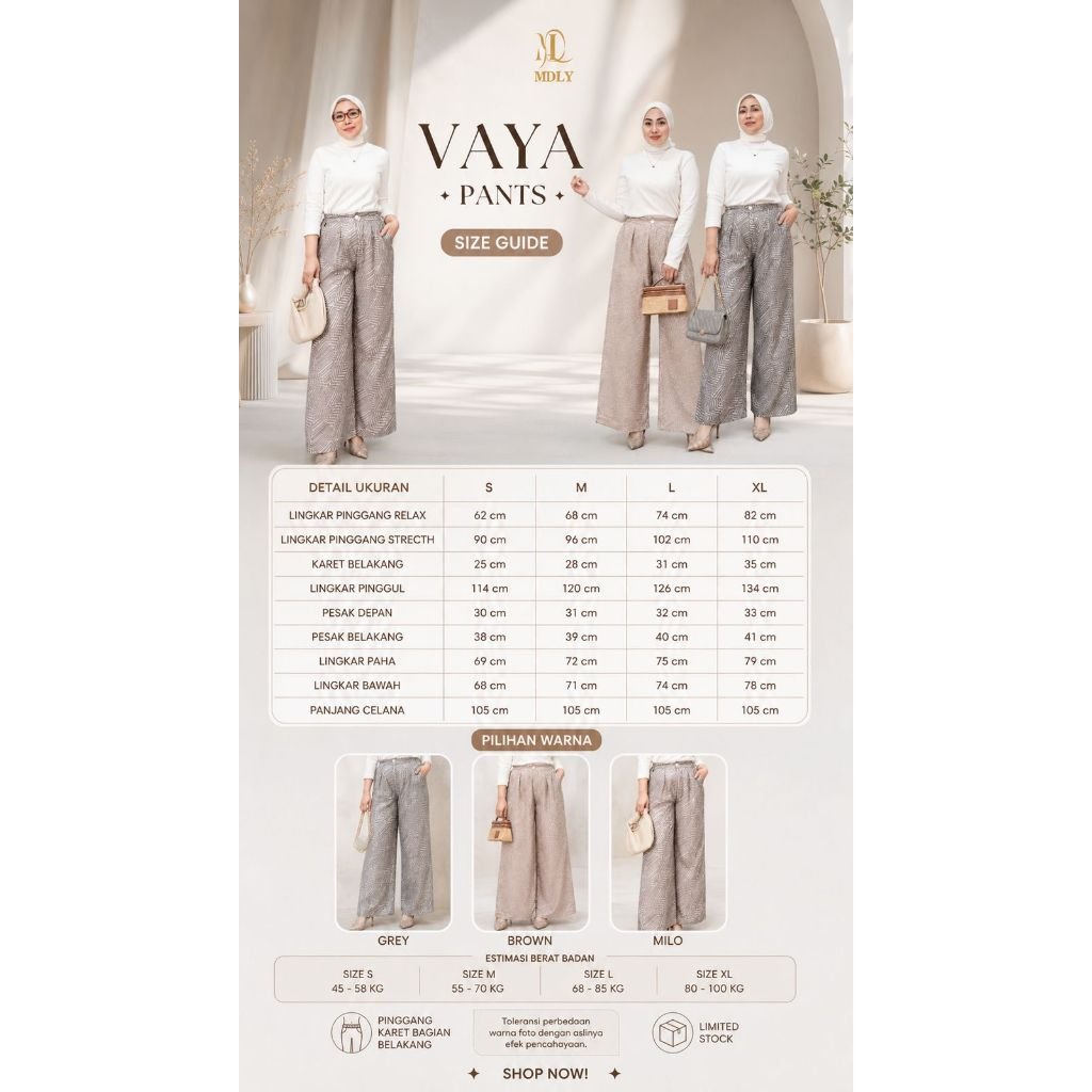MDLY Terbaru Vaya Pants  Celana Panjang Wanita Bahan Kain Modis