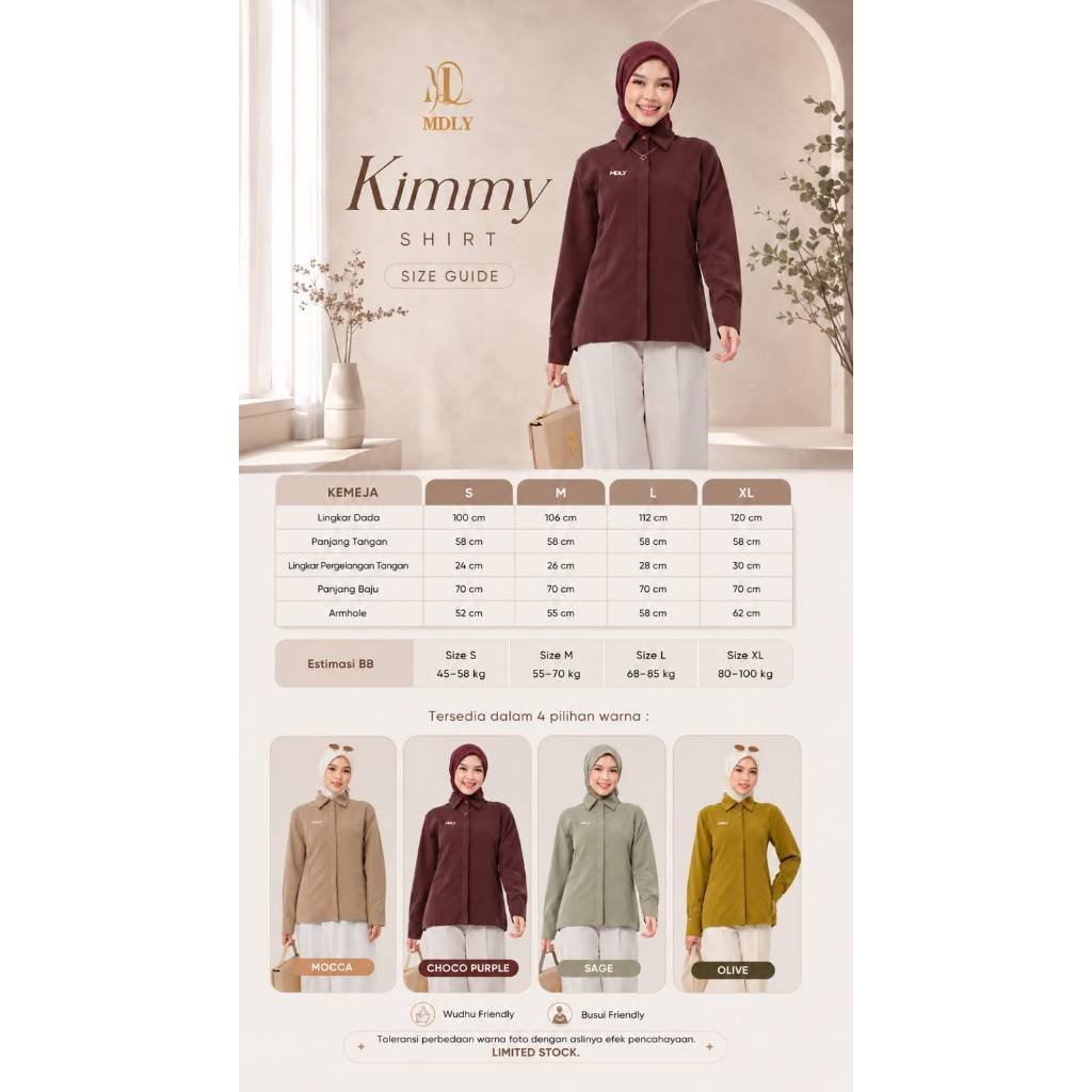 MDLY Terbaru  Kimmy Shirt , Lyra Shirt , Willona Shirt Atasan Wanita Kemeja Kerja Wanita Bahan Premium Lengan Panjang