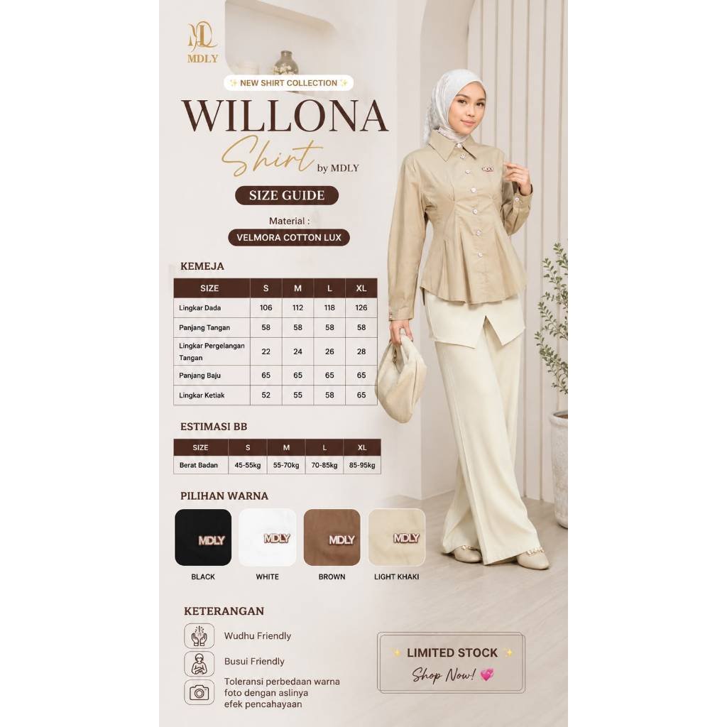MDLY Terbaru  Kimmy Shirt , Lyra Shirt , Willona Shirt Atasan Wanita Kemeja Kerja Wanita Bahan Premium Lengan Panjang