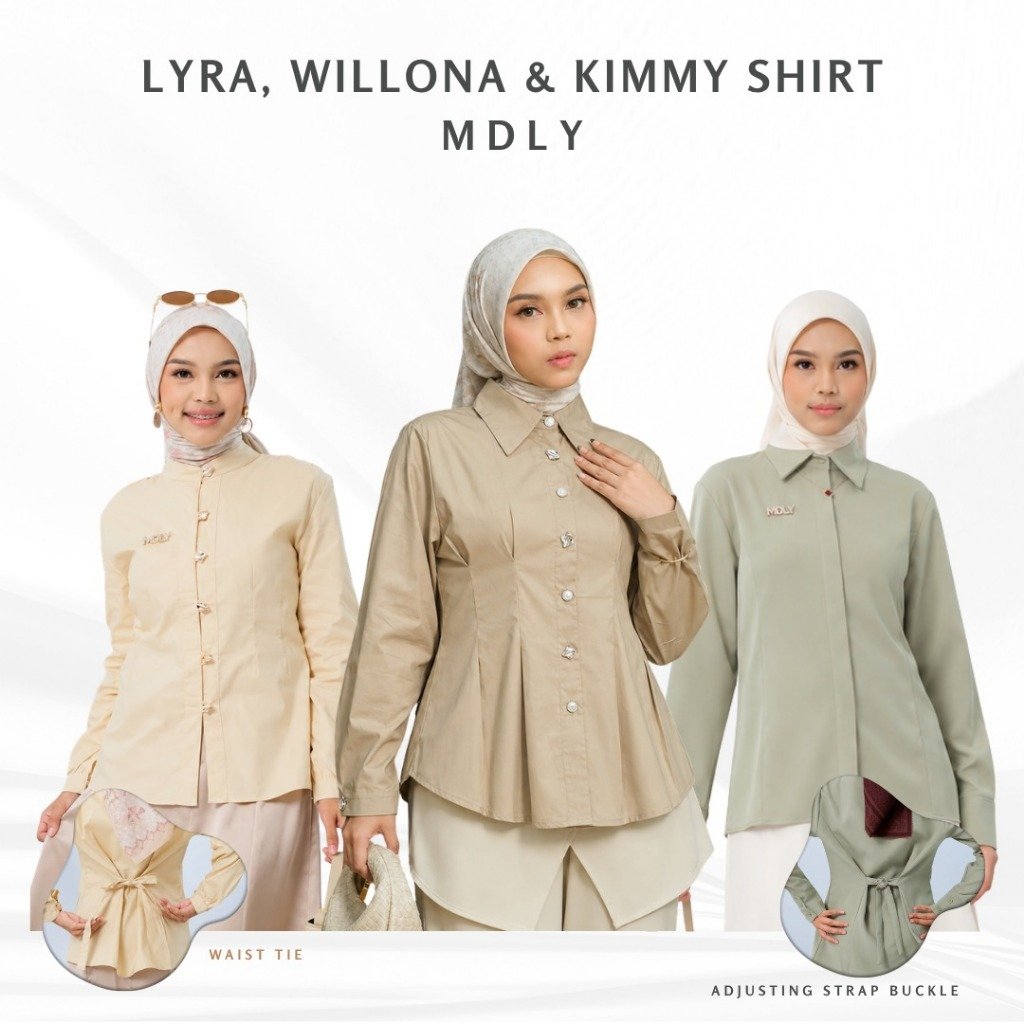MDLY Terbaru  Kimmy Shirt , Lyra Shirt , Willona Shirt Atasan Wanita Kemeja Kerja Wanita Bahan Premium Lengan Panjang