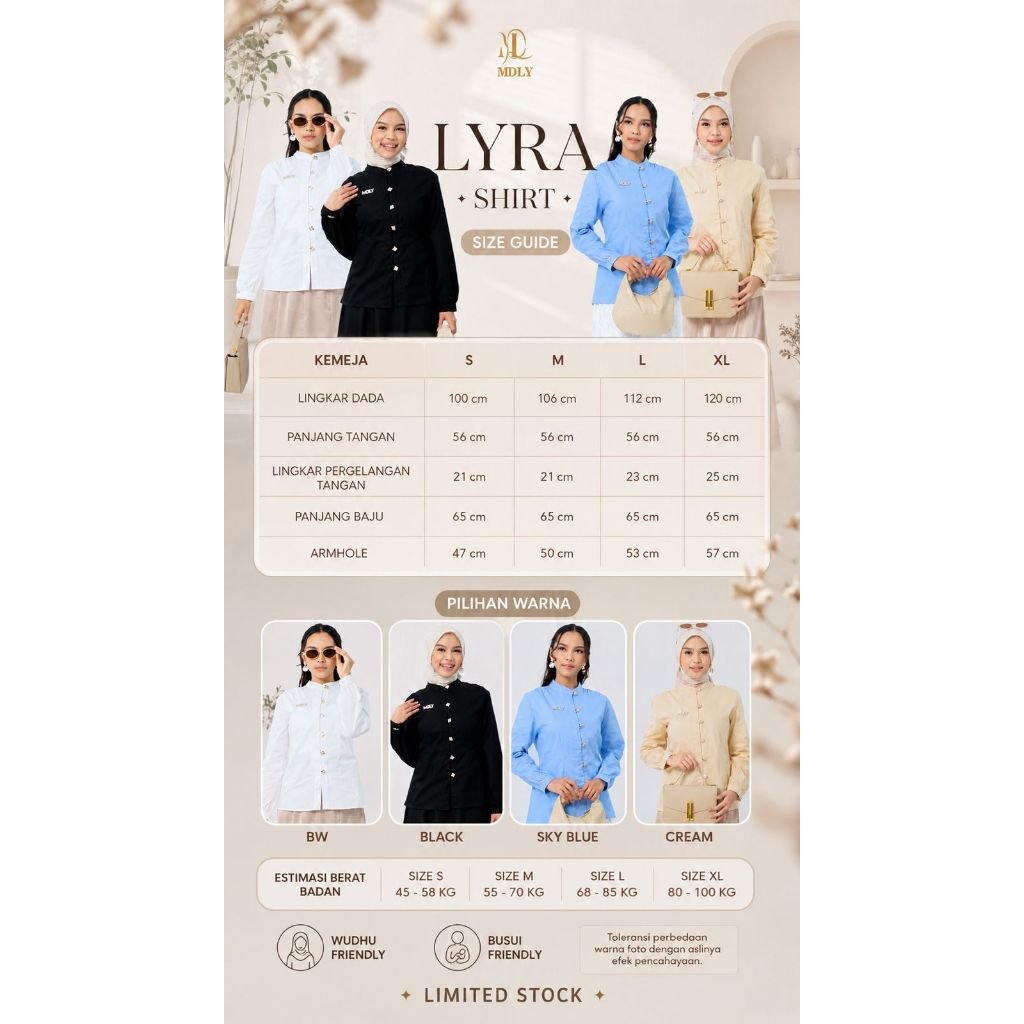 MDLY Terbaru  Kimmy Shirt , Lyra Shirt , Willona Shirt Atasan Wanita Kemeja Kerja Wanita Bahan Premium Lengan Panjang