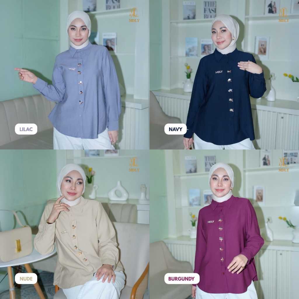 Kana Beads Shirt By MDLY - Atasan Wanita Kemeja Kerja Murah Terbaru Bahan Katun Premium Polos Shirt Casual Lengan Panjang mdly Terbaru Ori