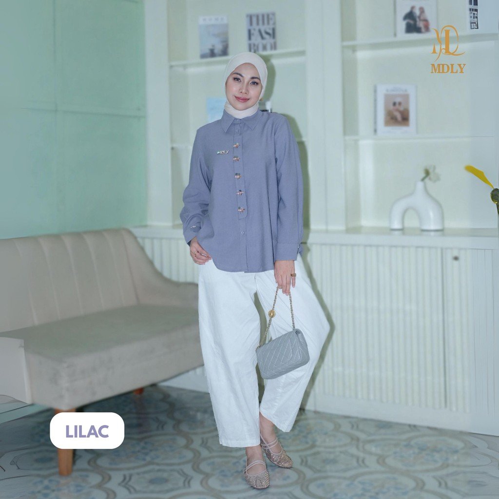Kana Beads Shirt By MDLY - Atasan Wanita Kemeja Kerja Murah Terbaru Bahan Katun Premium Polos Shirt Casual Lengan Panjang mdly Terbaru Ori