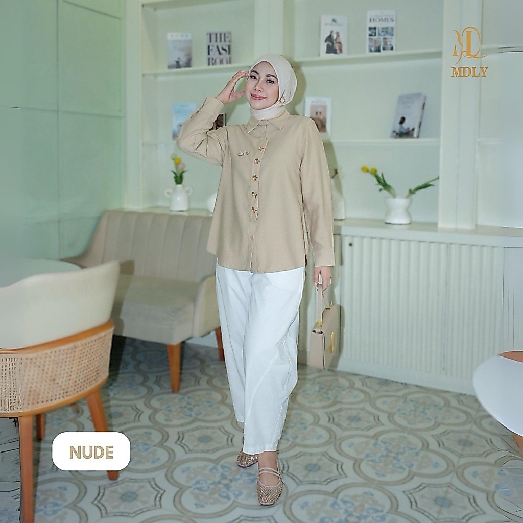 Kana Beads Shirt By MDLY - Atasan Wanita Kemeja Kerja Murah Terbaru Bahan Katun Premium Polos Shirt Casual Lengan Panjang mdly Terbaru Ori