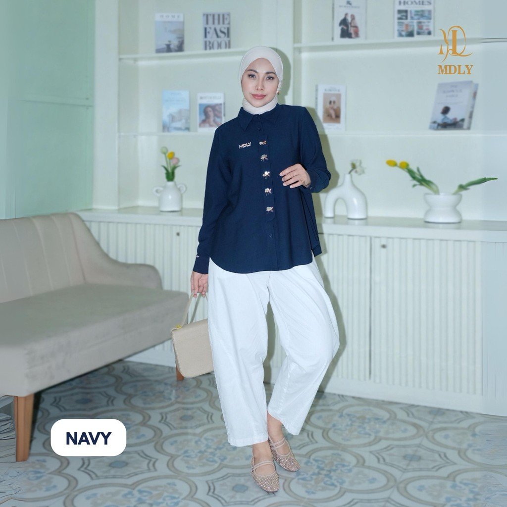 Kana Beads Shirt By MDLY - Atasan Wanita Kemeja Kerja Murah Terbaru Bahan Katun Premium Polos Shirt Casual Lengan Panjang mdly Terbaru Ori