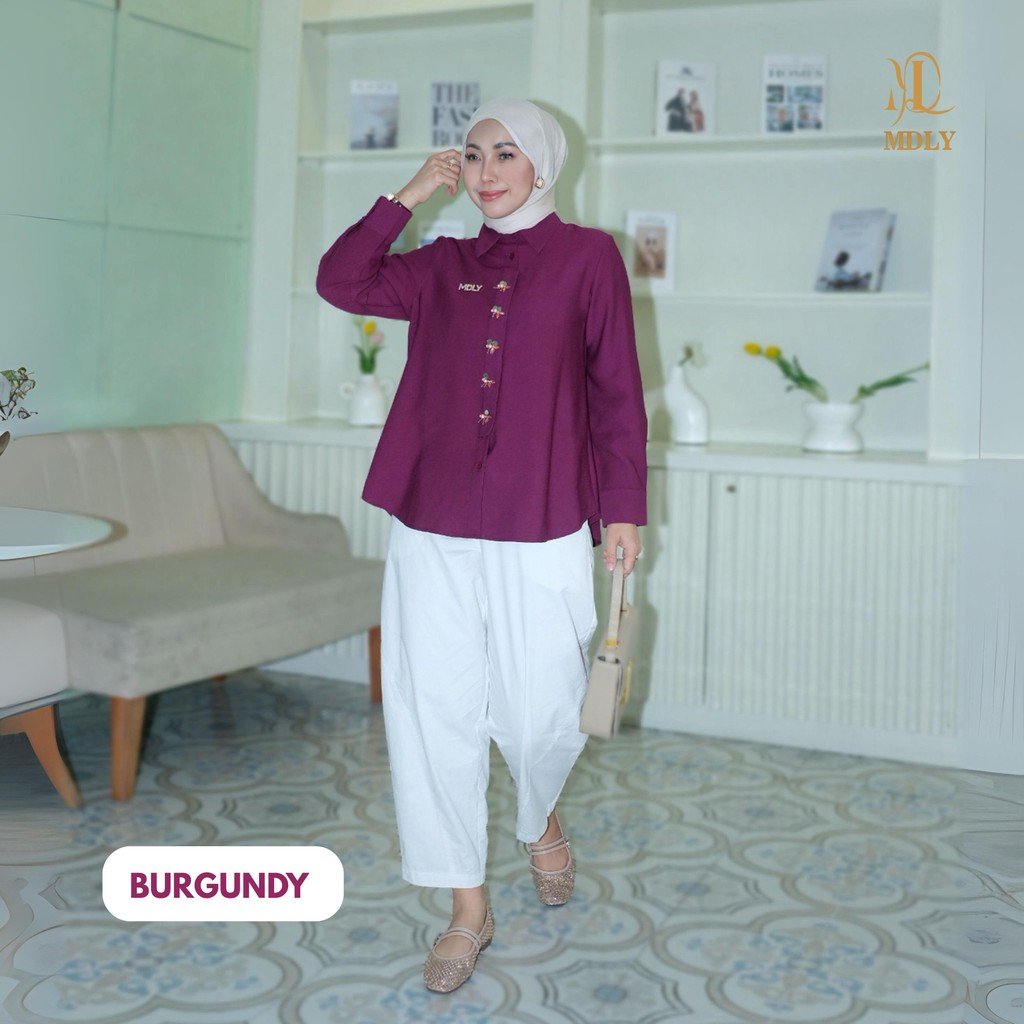 Kana Beads Shirt By MDLY - Atasan Wanita Kemeja Kerja Murah Terbaru Bahan Katun Premium Polos Shirt Casual Lengan Panjang mdly Terbaru Ori
