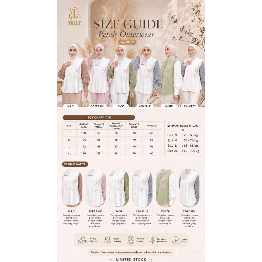 MDLY  Terbaru Petals Outerwear Atasan Pakaian wanita Bahan katun premium Lengan panjang