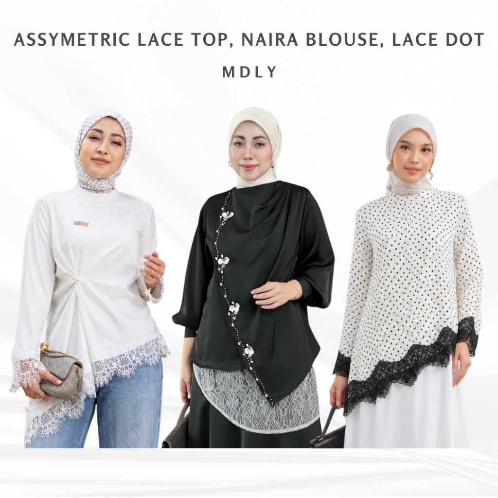 Naira Blouse & Assymetric Lace Top & Assymetric Lace Dot By MDLY - Atasan Wanita Kemeja Kerja Murah Terbaru Bahan Silk Premium Polos Shirt Casual Lengan Panjang mdly Terbaru Ori