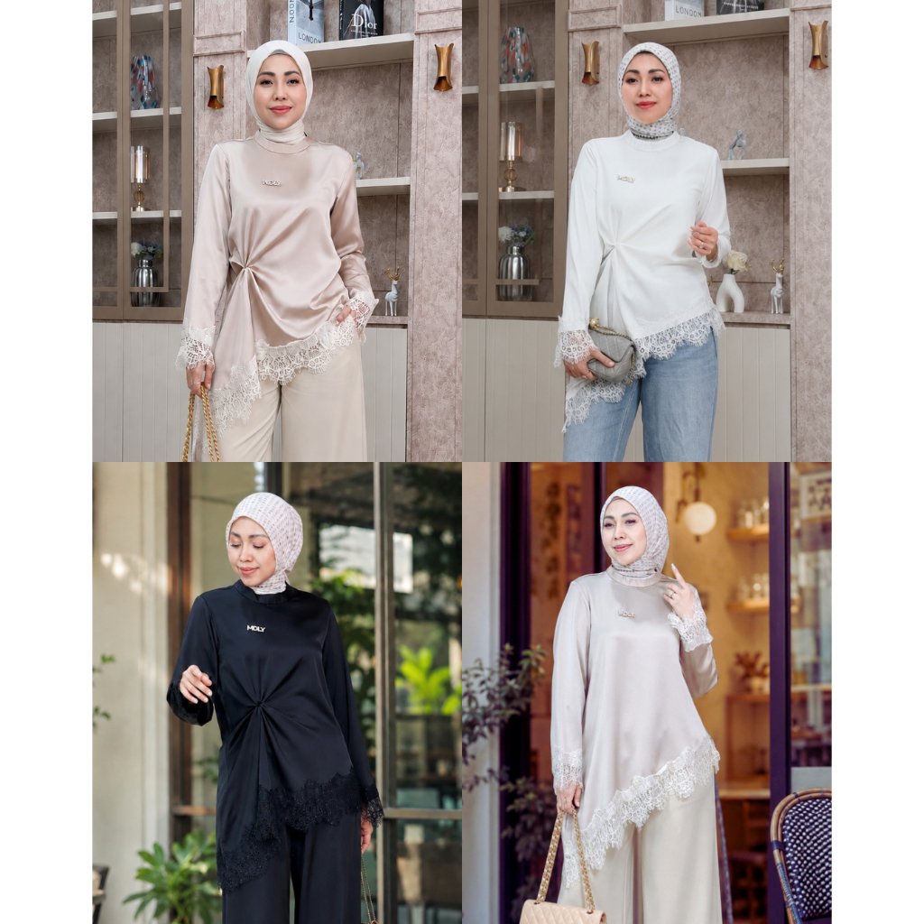 Naira Blouse & Assymetric Lace Top & Assymetric Lace Dot By MDLY - Atasan Wanita Kemeja Kerja Murah Terbaru Bahan Silk Premium Polos Shirt Casual Lengan Panjang mdly Terbaru Ori
