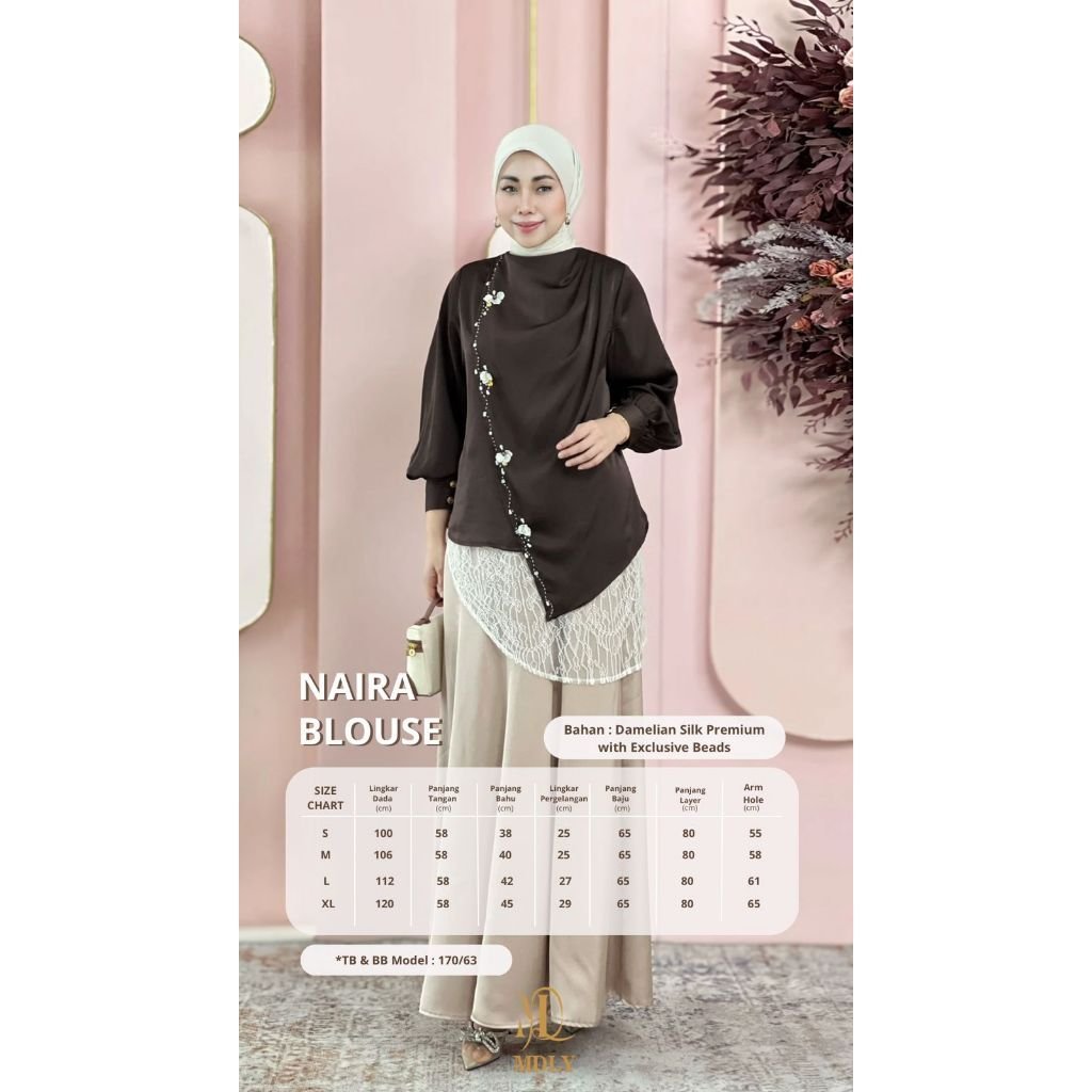 Naira Blouse & Assymetric Lace Top & Assymetric Lace Dot By MDLY - Atasan Wanita Kemeja Kerja Murah Terbaru Bahan Silk Premium Polos Shirt Casual Lengan Panjang mdly Terbaru Ori