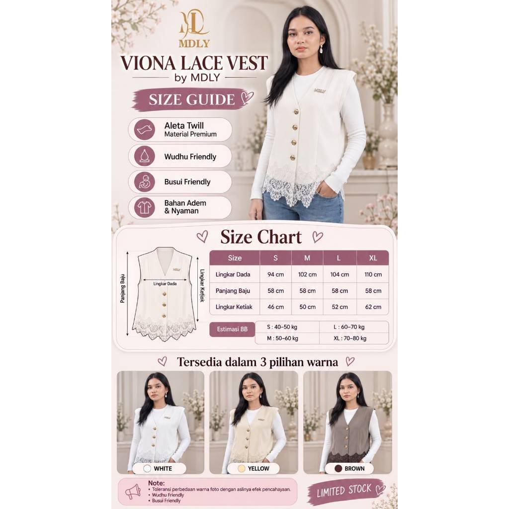 Viona Lace Vest Atasan outer rompi Wanita Elegan Bahan Premium