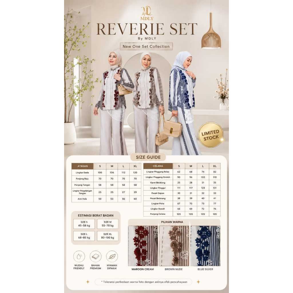 MDLY Terbaru Reverie Set Setelan Wanita Terbaru One Set Premium Bahan Arabian Crepe Premium Motif Setcel Elegan Setelan Cewek Hijab Frendly