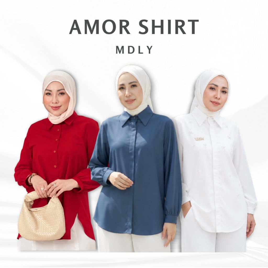 Amor Shirt & Amor Ironlessby MDLY - Atasan Wanita Kemeja Kerja Murah Terbaru Bahan Katun Premium Polos Shirt Casual Lengan Panjang mdly Terbaru Ori