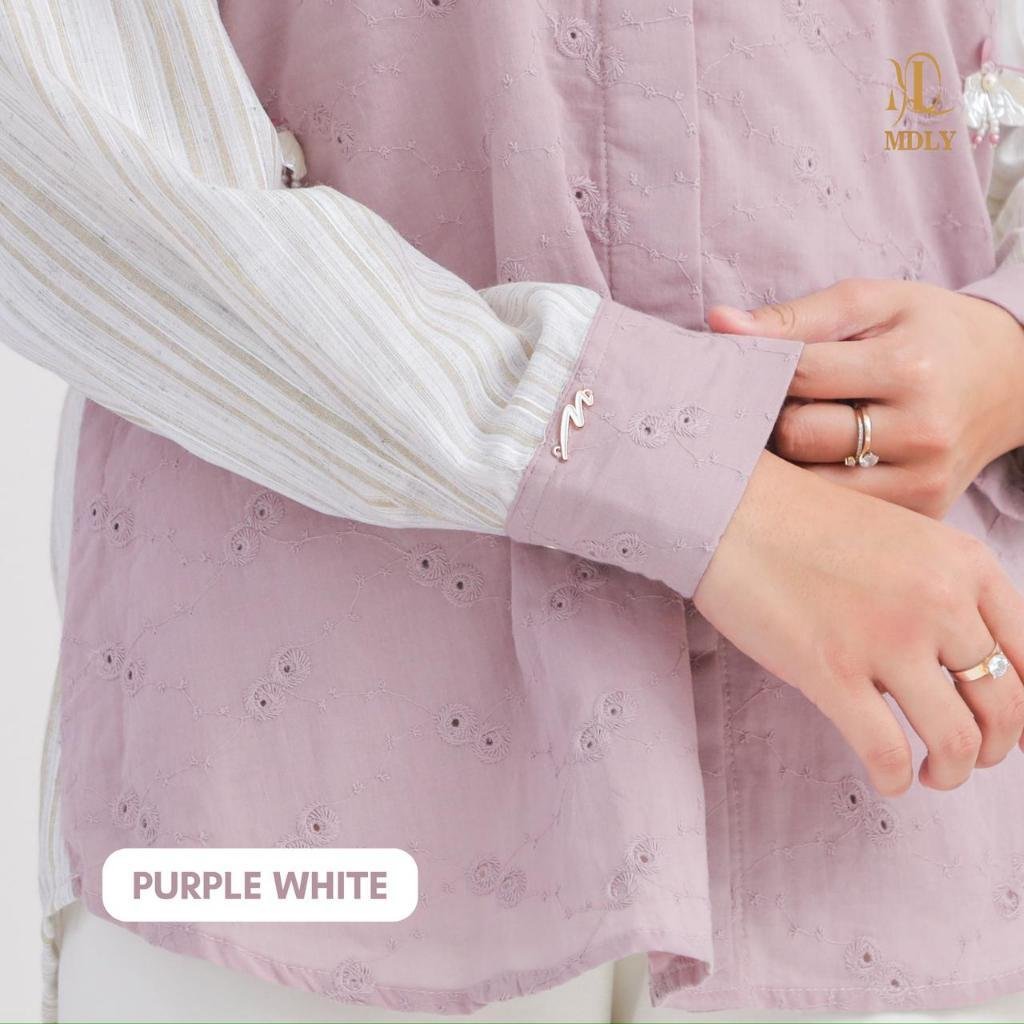 Liana Shirt By MDLY - Atasan Wanita Kemeja Kerja Murah Terbaru Bahan Katun Premium Polos Shirt Casual Lengan Panjang mdly Terbaru Ori Purple white