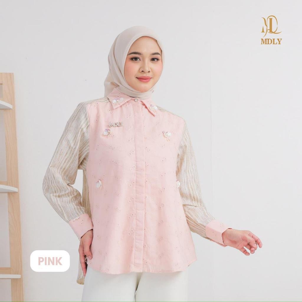 Liana Shirt By MDLY - Atasan Wanita Kemeja Kerja Murah Terbaru Bahan Katun Premium Polos Shirt Casual Lengan Panjang mdly Terbaru Ori Pink