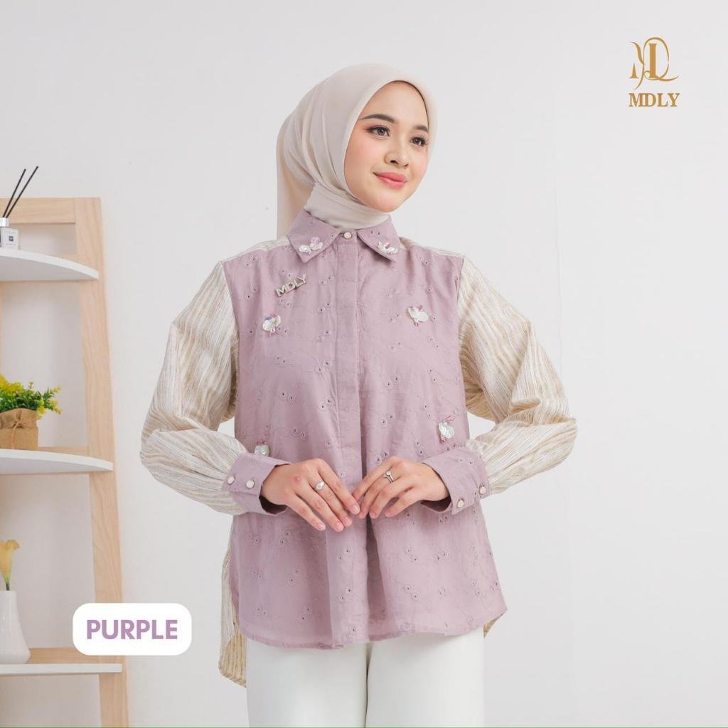 Liana Shirt By MDLY - Atasan Wanita Kemeja Kerja Murah Terbaru Bahan Katun Premium Polos Shirt Casual Lengan Panjang mdly Terbaru Ori Purple