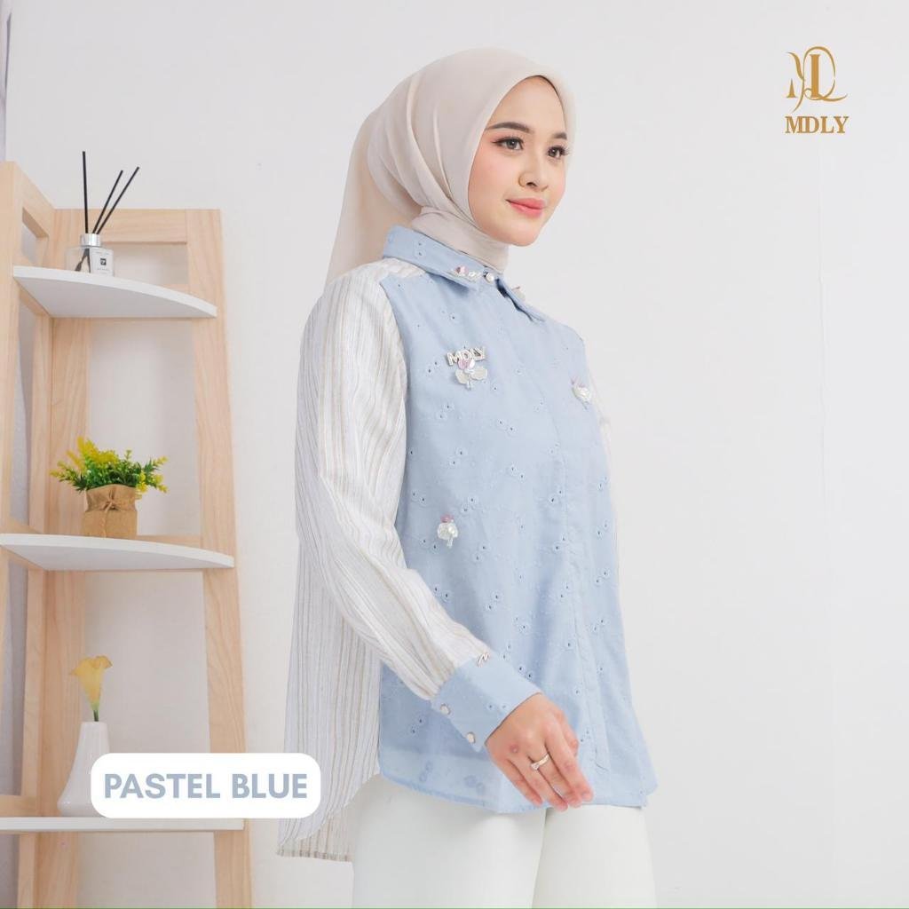 Liana Shirt By MDLY - Atasan Wanita Kemeja Kerja Murah Terbaru Bahan Katun Premium Polos Shirt Casual Lengan Panjang mdly Terbaru Ori Pastel Blue
