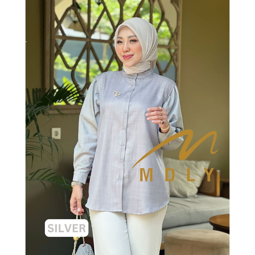 Kana Beads Shirt By MDLY - Atasan Wanita Kemeja Kerja Murah Terbaru Bahan Katun Premium Polos Shirt Casual Lengan Panjang mdly Terbaru Ori Silver