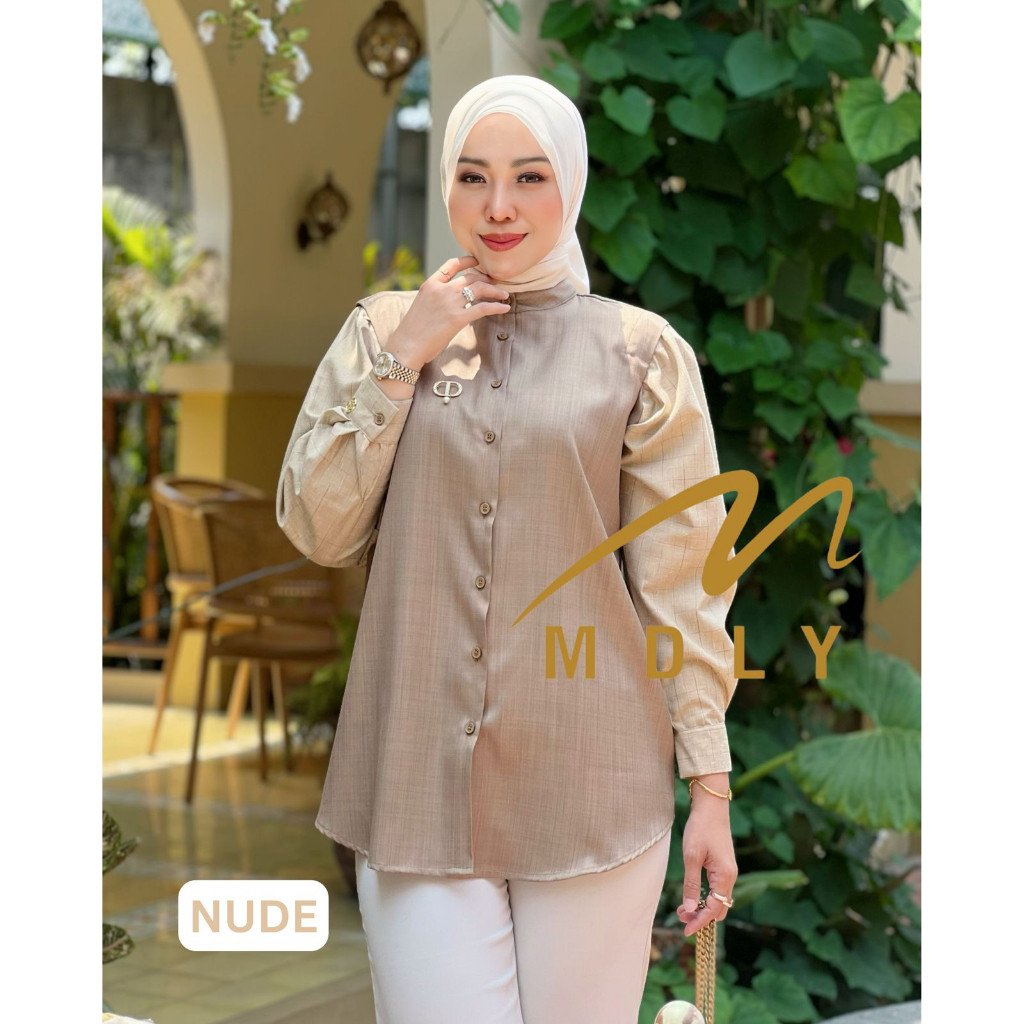 Kana Beads Shirt By MDLY - Atasan Wanita Kemeja Kerja Murah Terbaru Bahan Katun Premium Polos Shirt Casual Lengan Panjang mdly Terbaru Ori Nude