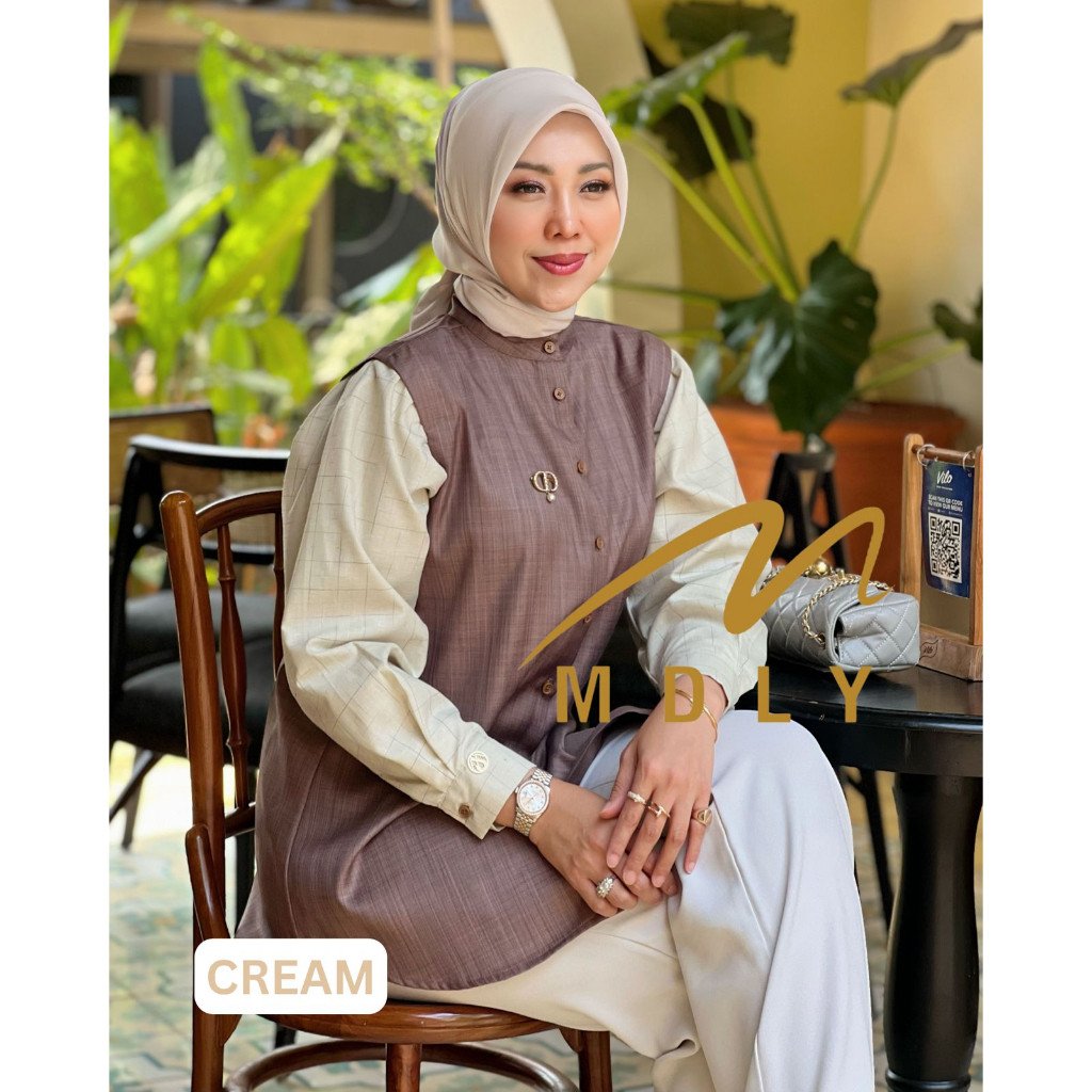 Kana Beads Shirt By MDLY - Atasan Wanita Kemeja Kerja Murah Terbaru Bahan Katun Premium Polos Shirt Casual Lengan Panjang mdly Terbaru Ori Cream